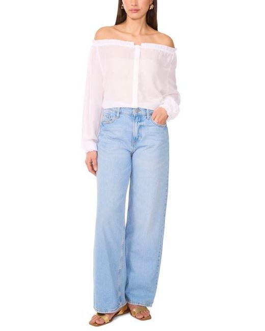 Two By Vince Camuto Blue Off The Shoulder Long Sleeve Button-Up Top