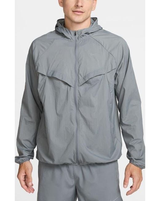 Nike Gray Stride Dri-Fit Uv Hooded Running Jacket for men
