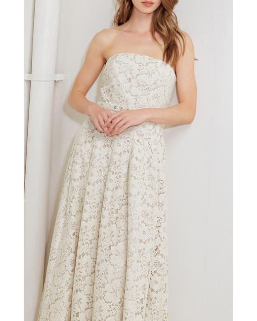 FREEMARKET White Strapless Belted Cotton Blend Lace Cocktail Dress