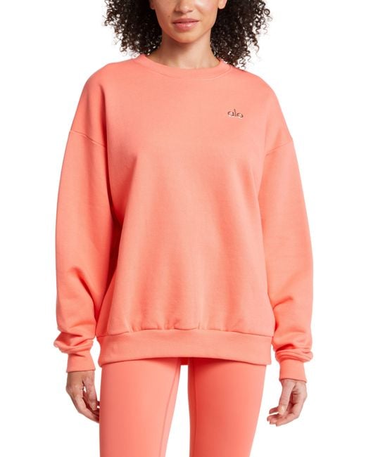 Alo Yoga Orange Accolade Crewneck Cotton Blend Sweatshirt