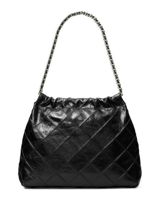 Tory Burch Black Fleming Distressed Quilted Leather Hobo Bag