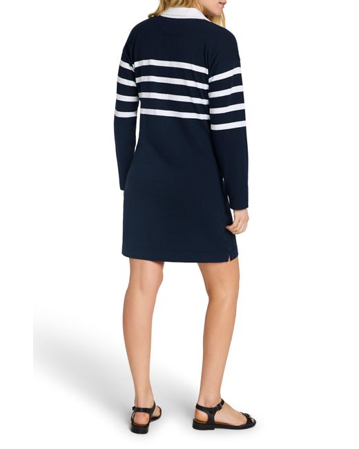 Faherty Brand Blue Rugby Stripe Long Sleeve Cotton Polo Dress