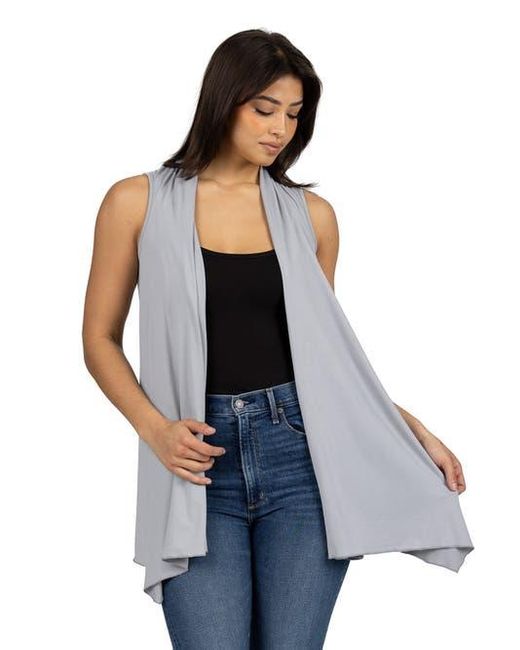 24seven Comfort Apparel Blue Draped Open Front Sleeveless Cardigan Vest