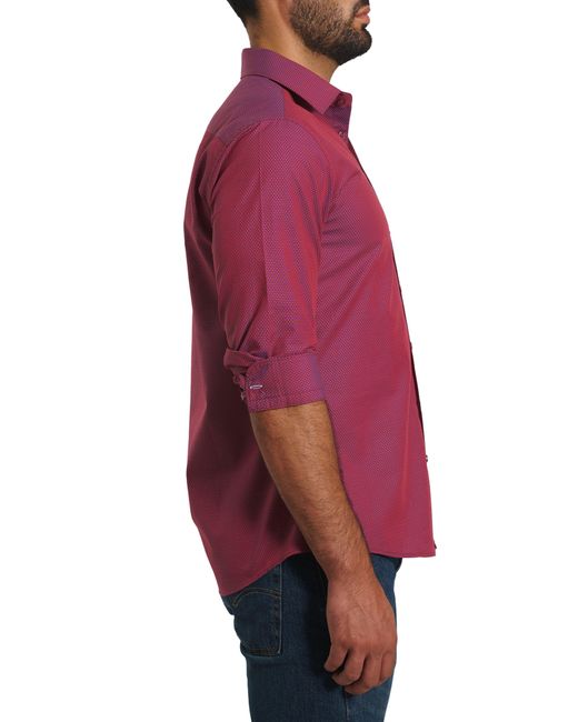 Jared Lang Red Trim Fit Dot Print Button-up Shirt for men