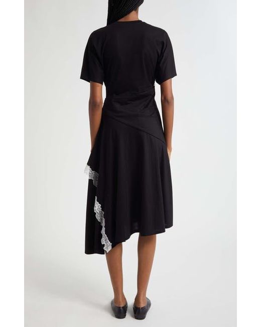3.1 Phillip Lim Black Lace Detail Draped Asymmetric Hem Cotton T-Shirt Dress