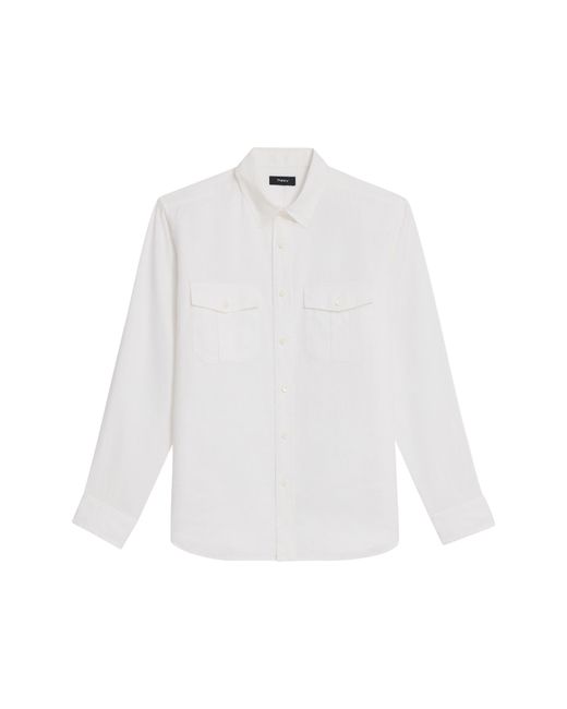 Theory White Military Ls. Relaxed Linen Button-up Shirt for men