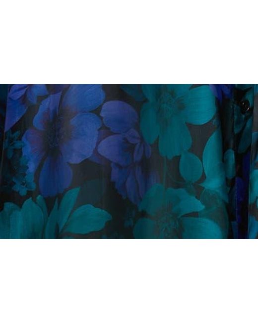 Julia Jordan Blue Floral Print Long Sleeve Shirtdress