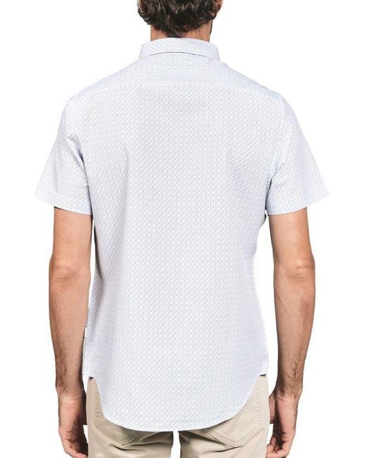 7 Diamonds White Noah Geo Print Short Sleeve Performance Button-Up Shirt for men