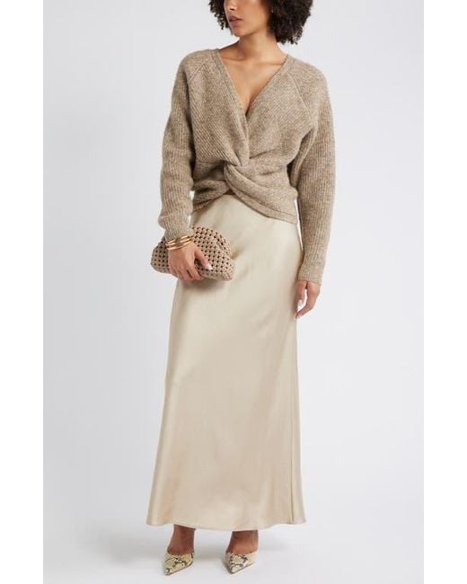 Open Edit Natural Satin Midi Skirt