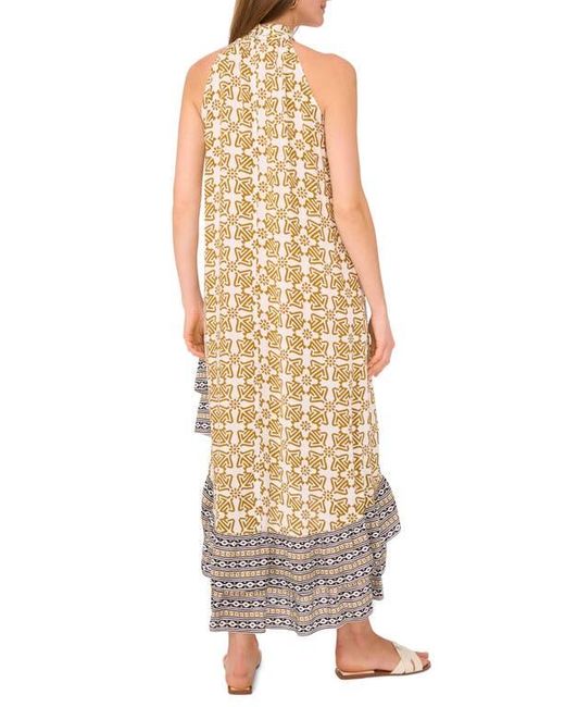 Vince Camuto Natural Mixed Print High-Low Halter Dress