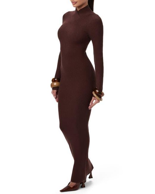 Naked Wardrobe Purple Rib Long Sleeve Body-Con Sweater Dress