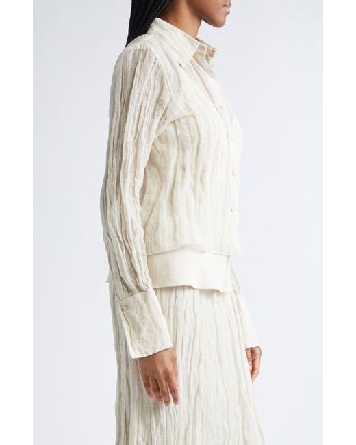 Brandon Maxwell White The Billie Crinkle Metallic Organza Button-Up Shirt
