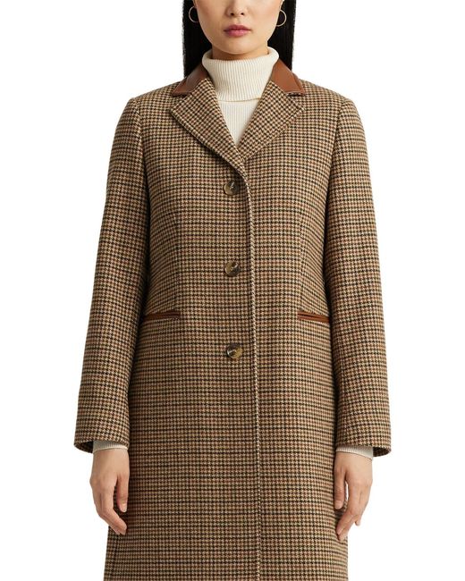 Lauren by Ralph Lauren Houndstooth Single Breasted Insulated Coat in