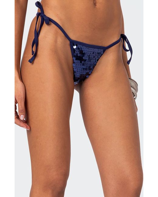 Edikted Blue Lilly Sequin String Bikini Bottoms