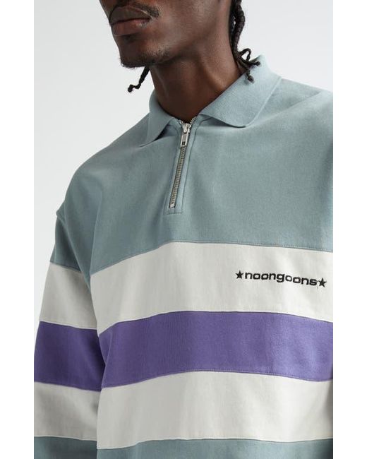 Noon Goons Blue Laid Back Colorblock Long Sleeve Cotton Fleece Zip Polo for men