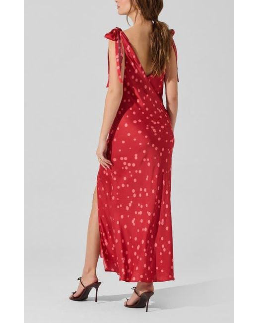 Astr Red Allexina Tie Shoulder Maxi Dress