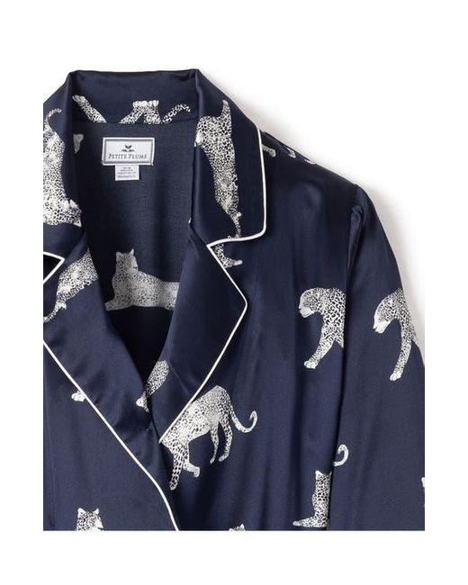 Petite Plume Blue Panthre De Nuit Piped Silk Robe