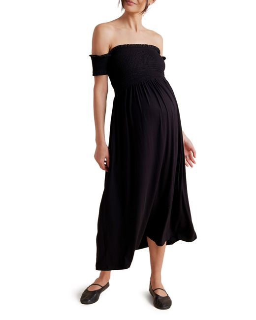 A Pea In The Pod Black Off The Shoulder Maternity Midi Dress