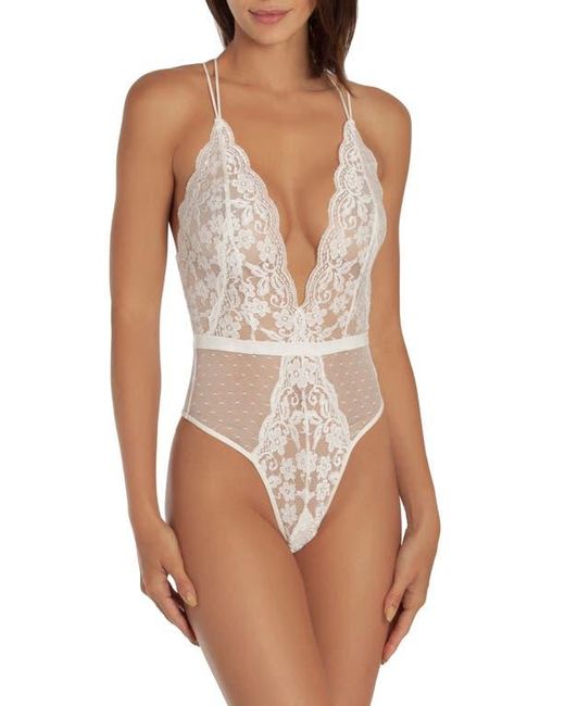 In Bloom White Plunge Neck Lace Thong Teddy