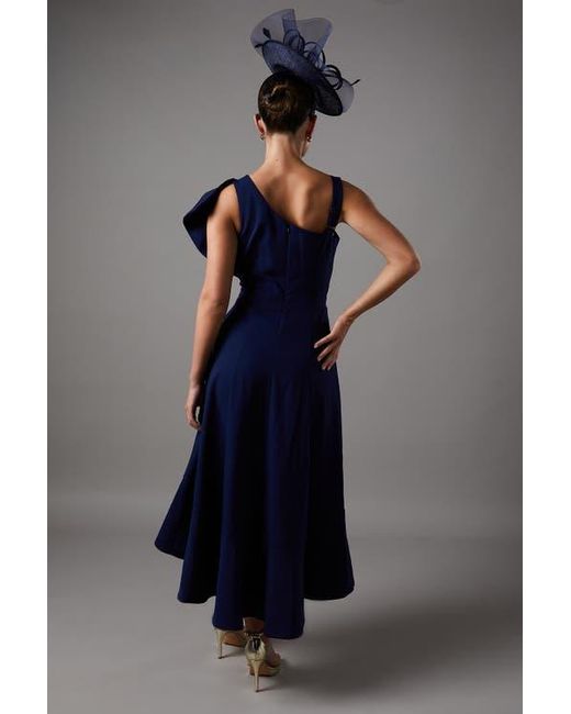 Coast Blue One Shoulder Crepe Ruffle Midi Dress