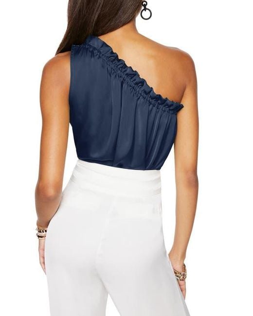 Ramy Brook Blue Tenley One Shoulder Matte Satin Top