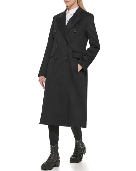Karl Lagerfeld Black Wool Blend Double Breasted Coat