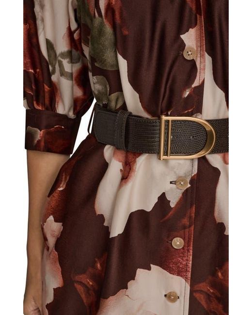Donna Karan Brown Floral Print Belted Shirtdress