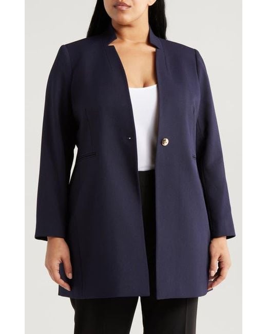 Tahari Blue One-Button Twill Jacket