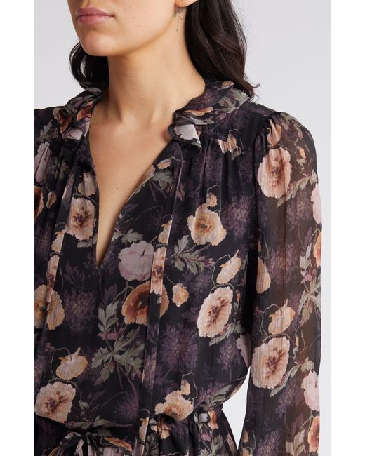 PAIGE Multicolor Heirloom Floral Print Long Sleeve Silk Dress