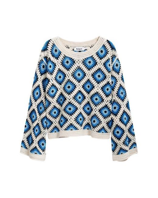 Desigual Blue Geo Open Knit Sweater