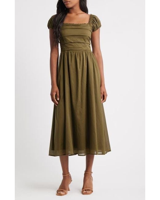 Charles Henry Green Gathered Bodice Cotton Midi Dress