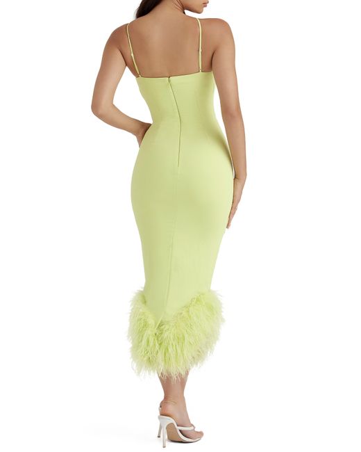 House Of Cb Alessia Asymmetric Feather Trim Midi Dress in Yellow Lyst