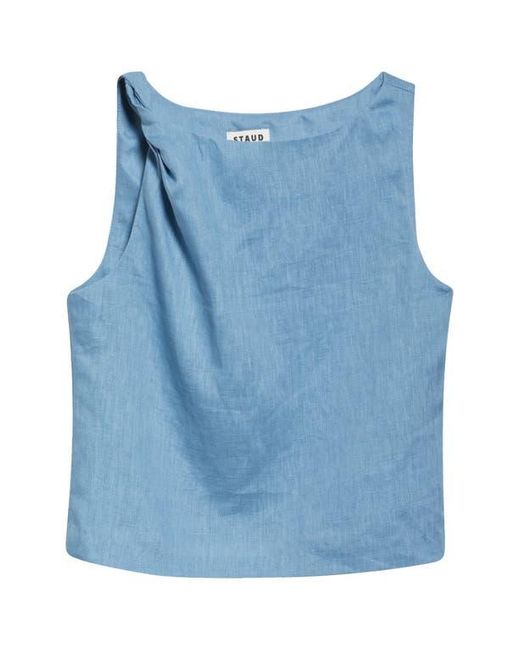 Staud Blue Boa Twisted Sleeveless Linen Top