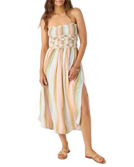 O'neill Sportswear Natural Devyn Stripe Smocked Strapless Midi Dress
