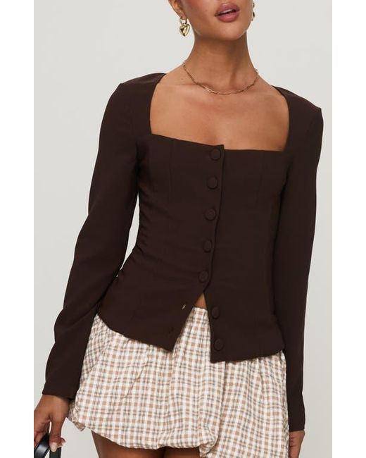 Princess Polly Black Gaskin Square Neck Button-Up Top