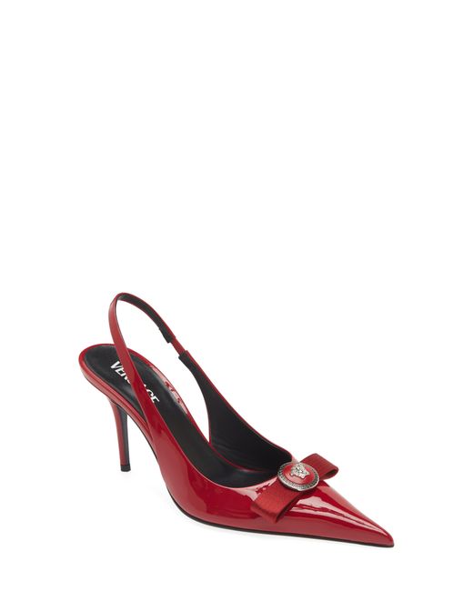 Versace Red Medusa Bow Pointed Toe Slingback Pump