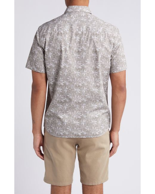 Robert Barakett Gray Crescendo Floral Print Short Sleeve Cotton Poplin Button-down Shirt for men