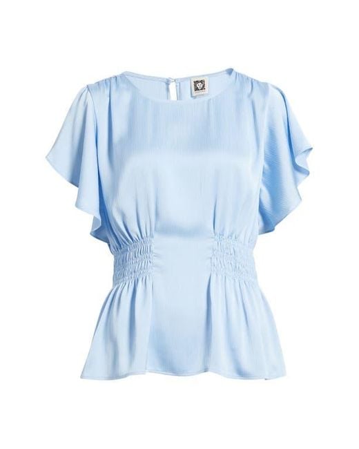 売れ筋商品|||アンクライン カットソー トップス レディース Women's Smocked-Waist Flutter-Sleeve Top Surf Blue Anne Klein Smocked Waist Flutter SLV Blouse at Amazon