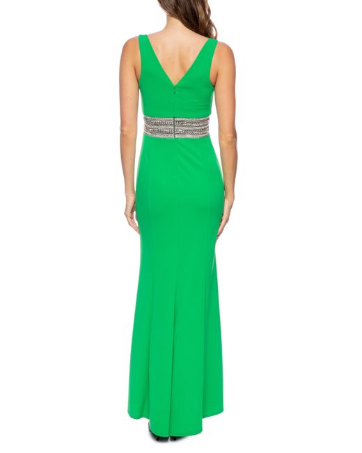 Marina Green Bead Waist Detail Sleeveless Gown