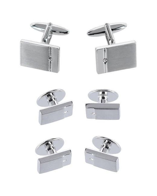 Trafalgar White The Kingsley Square Cuff Link & Stud Set for men