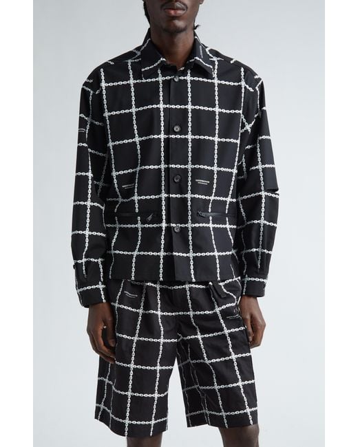 Undercover Black Windowpane Check Wool Blend Chore Jacket for men