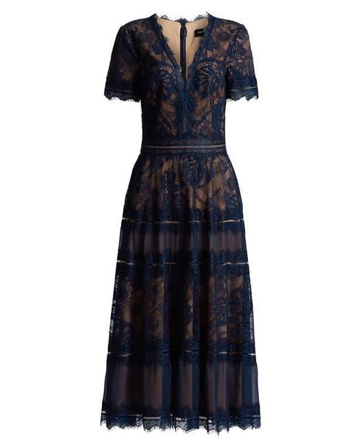 Tadashi Shoji Lace & Mesh Midi Cocktail Dress in Black