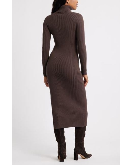Open Edit Rib Long Sleeve Turtleneck Sweater Dress in Brown | Lyst