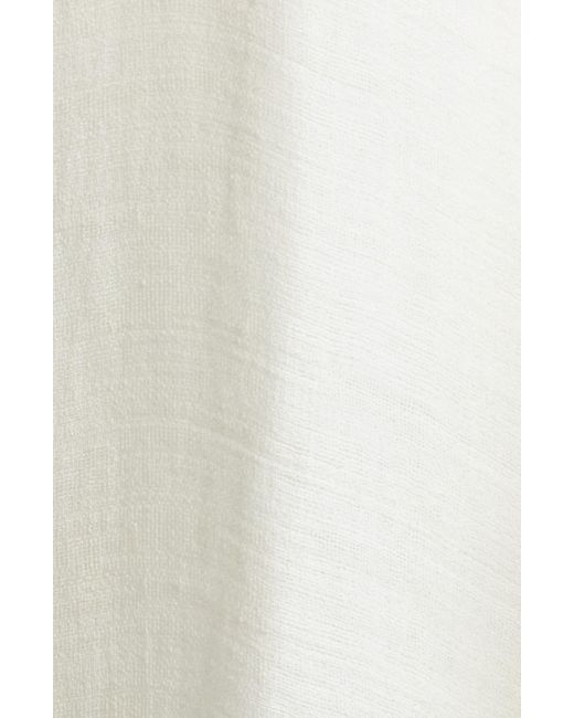 Eileen Fisher White Band Collar Longline Organic Linen Blend Button-up Shirt