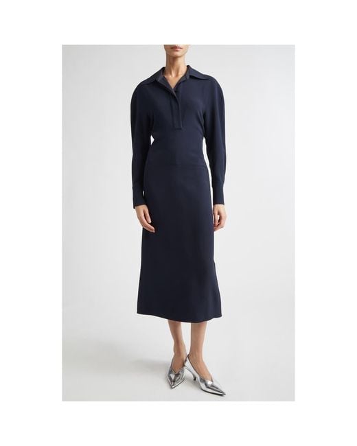 Victoria Beckham Blue Long Sleeve Polo Midi Dress
