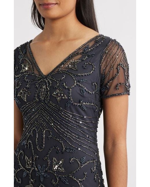 princess polly baby blue dress Illusion Beaded Mesh Column Gown
