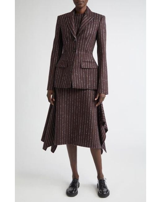 Erdem Brown Pinstripe Fitted Single Breasted Wool & Mohair Blend Blazer