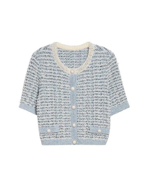 St. John Blue Sequin Eyelash Cardigan