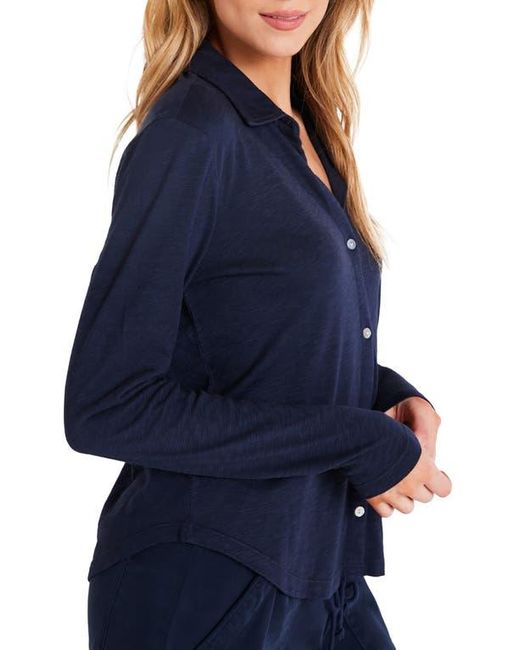 Bella Dahl Blue Cotton Knit Button-Up Shirt