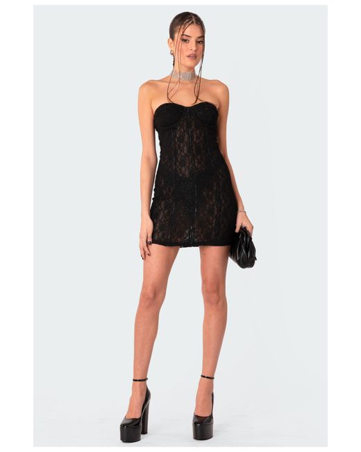 Edikted Black Cillian Corset Lace Strapless Minidress